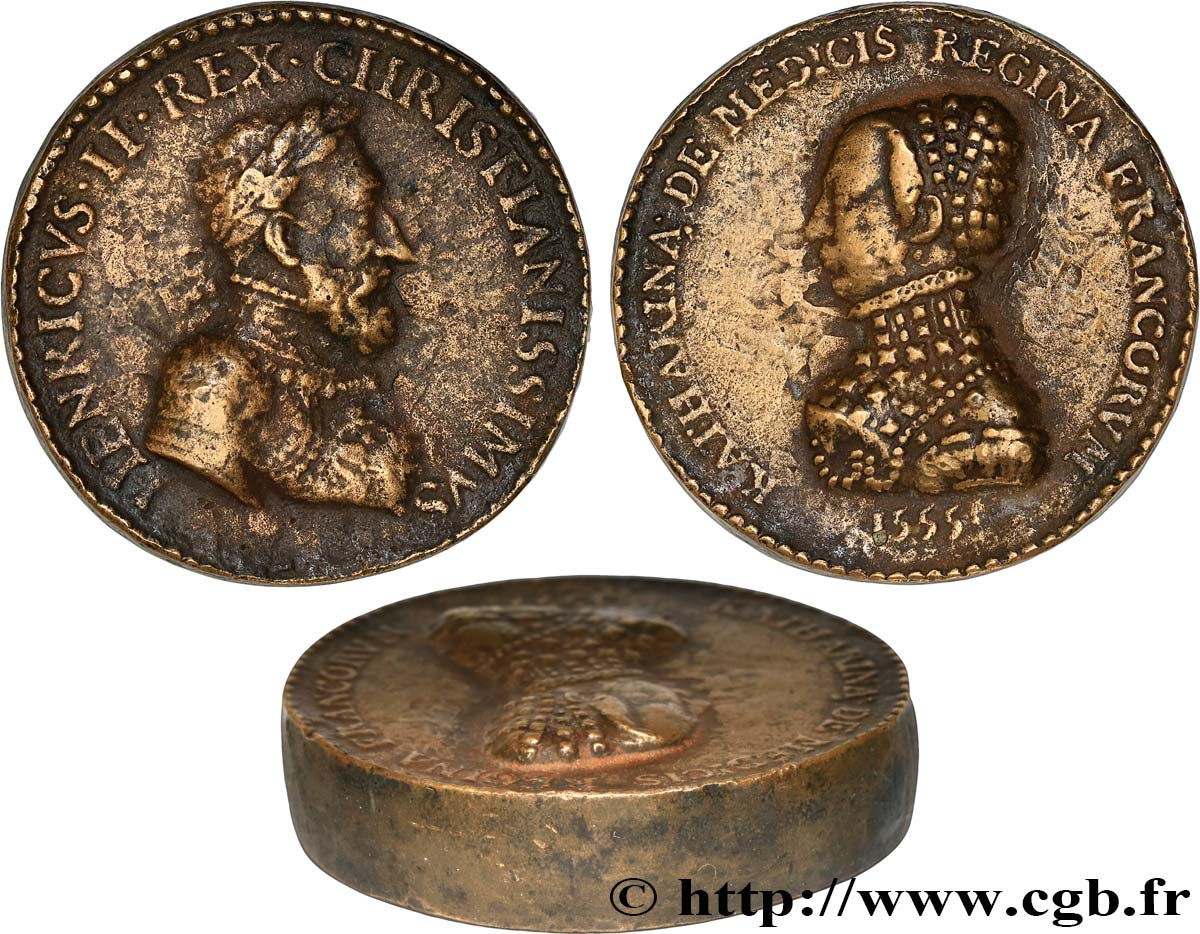 HENRY II Médaille, flan épais, Henri II et Catherine de Médicis MBC