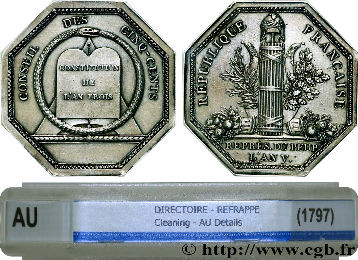 DIRECTOIRE Médaille AR.41, octogonale en argent du Conseil des Cinq-Cents AU