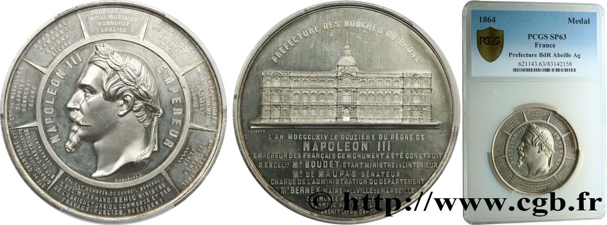SECOND EMPIRE Médaille, Commémoration de la construction de la Préfecture des Bouches-du-Rhône MS63