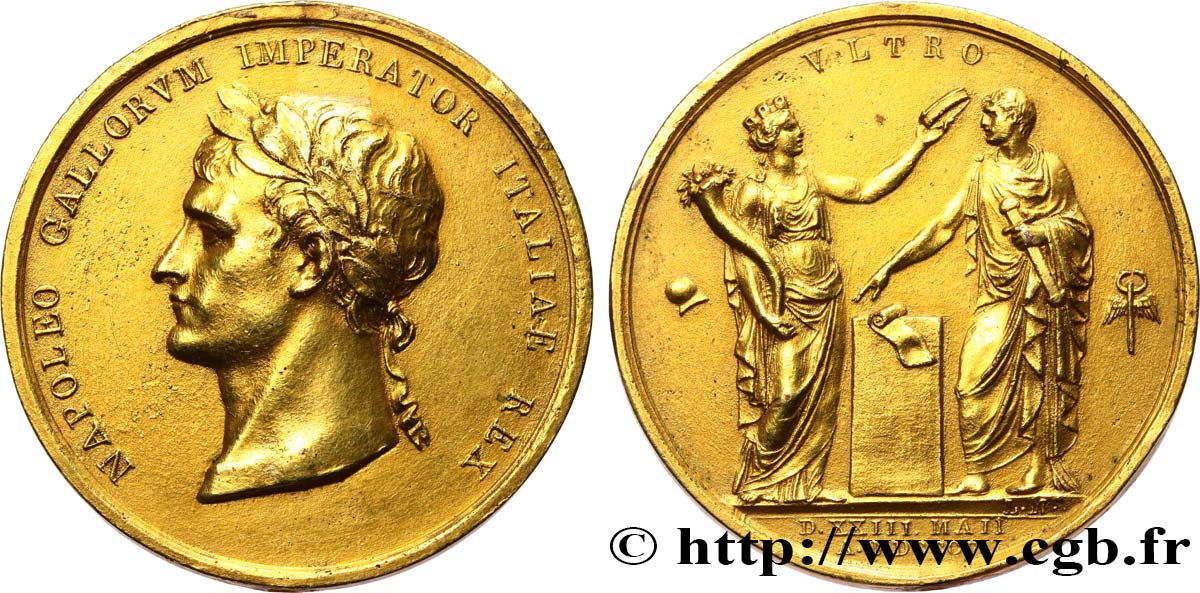 PRIMO IMPERO Médaille, Napoléon Ier couronné roi d Italie q.SPL