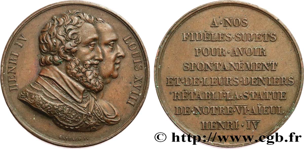 LUDWIG XVIII Médaille, Rétablissement de la statue de Henri IV le 28 octobre 1817 SS