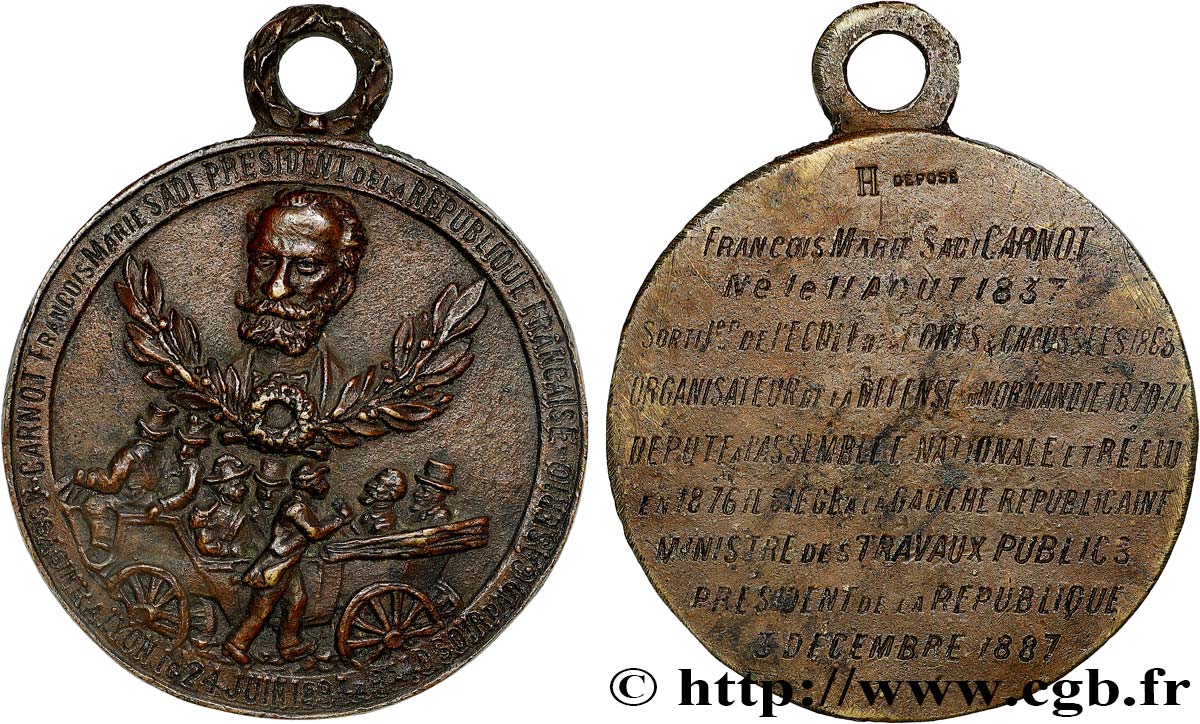 TROISIÈME RÉPUBLIQUE Médaille, Assassinat du président Sadi Carnot TTB+