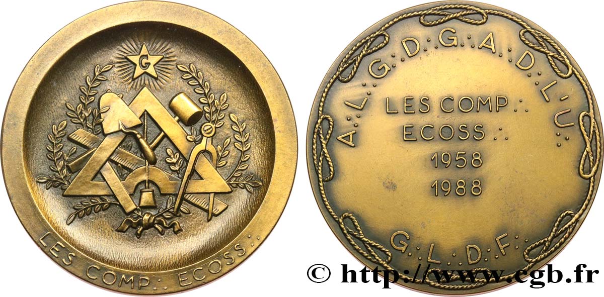 FRANC - MAÇONNERIE Médaille, 30 ans de la loge Les Compagnons écossais SUP/TTB+