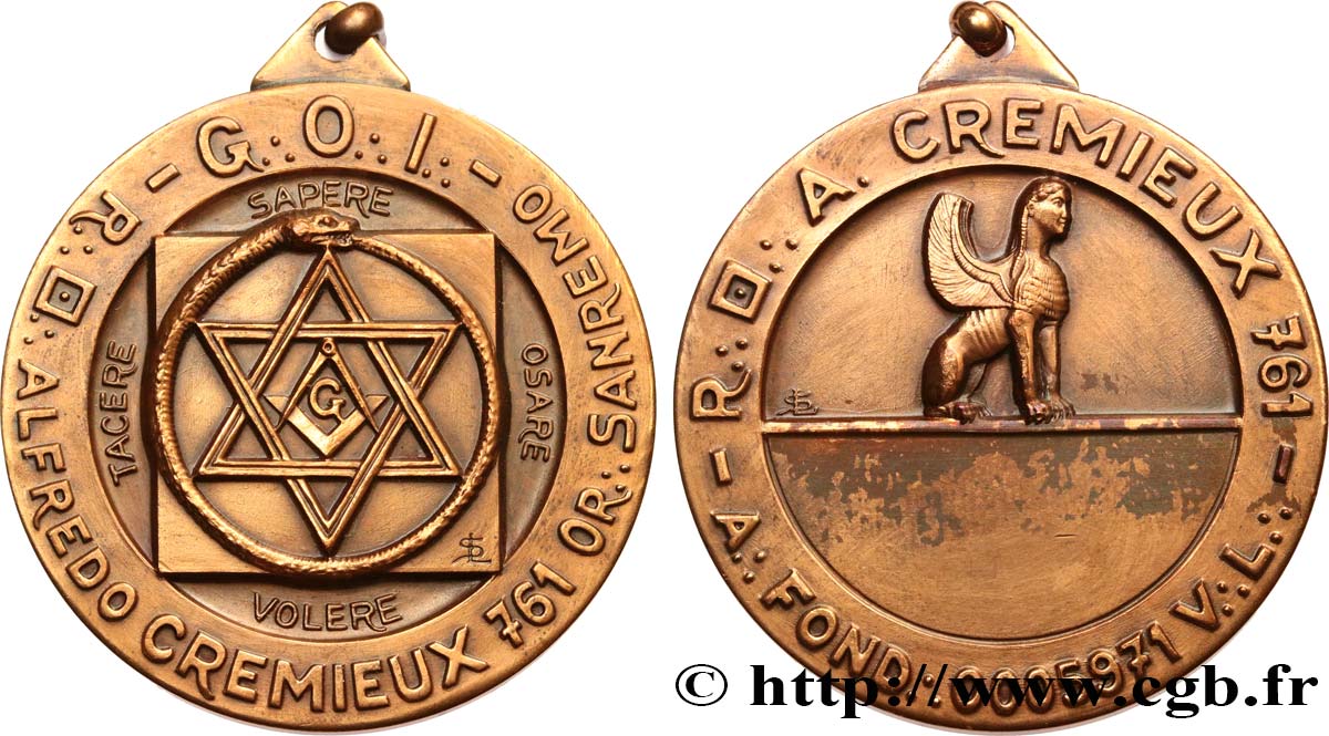 FRANC - MAÇONNERIE Médaille, Loge Alfredo Cremieux, Orient de San Remo TTB+