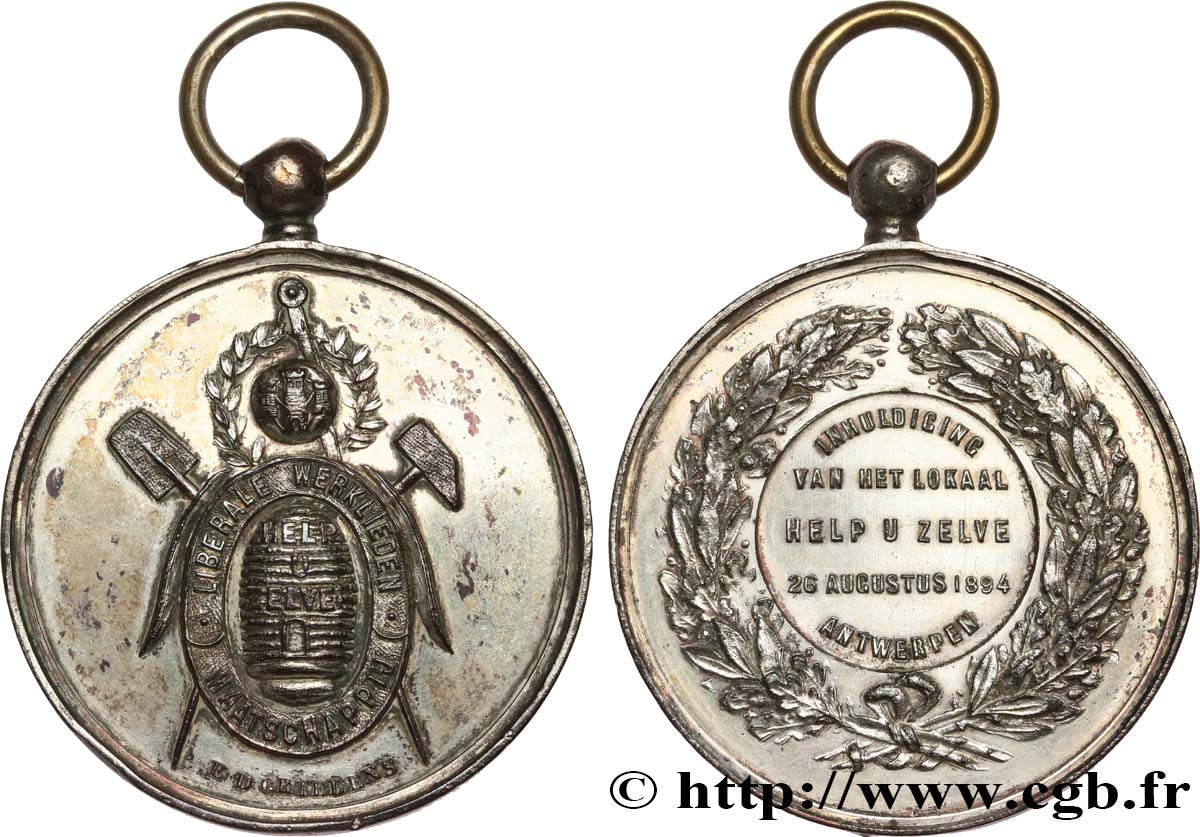 BELGIQUE - ROYAUME DE BELGIQUE - LÉOPOLD II Médaille, Inauguration du local Aidez-vous vous même XF