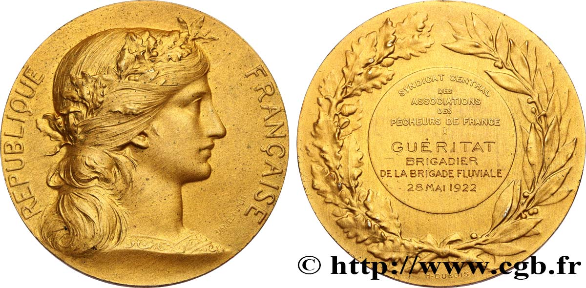 TERCERA REPUBLICA FRANCESA Médaille de récompense, Syndicat central des associations des pêcheurs de France EBC