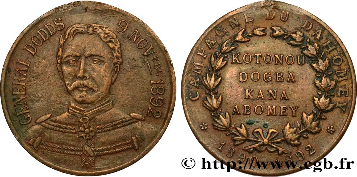TROISIÈME RÉPUBLIQUE Médaillette, Général Dodds, Campagne du Dahomey TB+