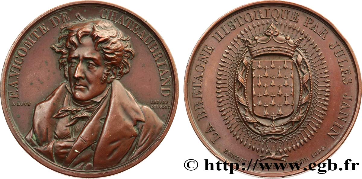 LOUIS-PHILIPPE Ier Médaille, JULES JANIN, Vicomte de Chateaubriand TTB+/SUP