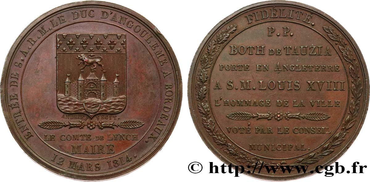 PRIMO IMPERO Médaille, Entrée du Duc d’Angoulême à Bordeaux SPL