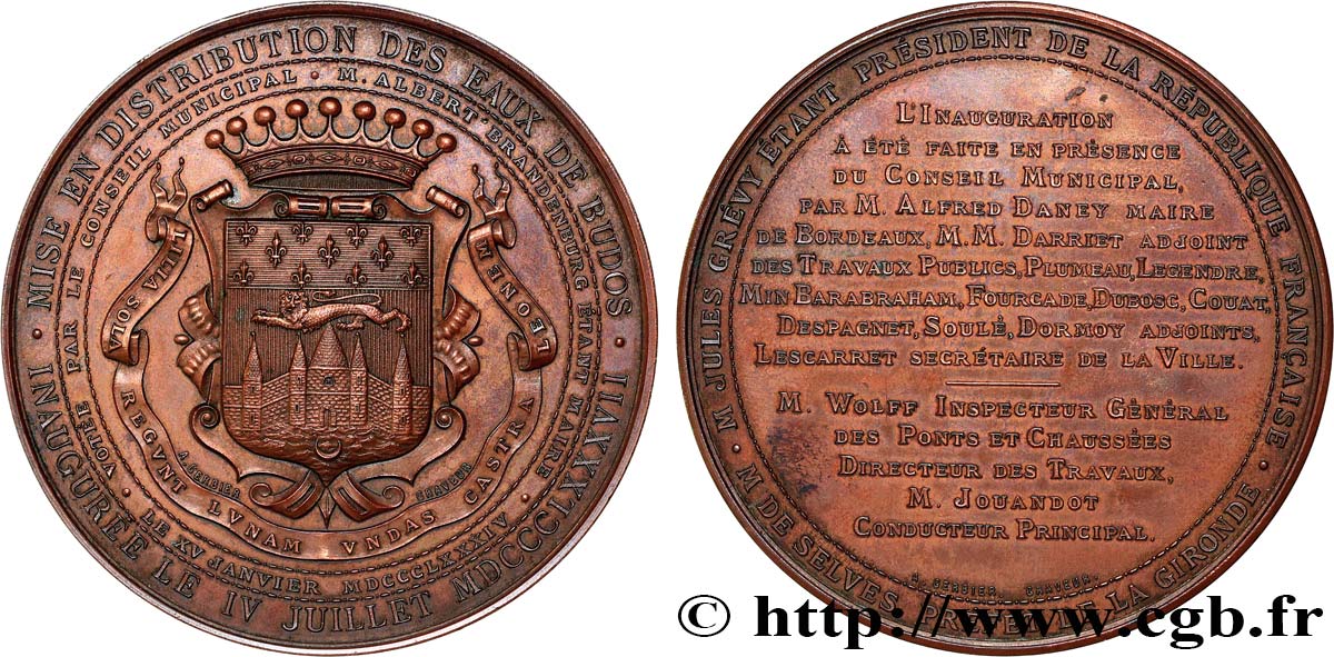 DRITTE FRANZOSISCHE REPUBLIK Médaille, Mise en distribution des eaux de Budos SS