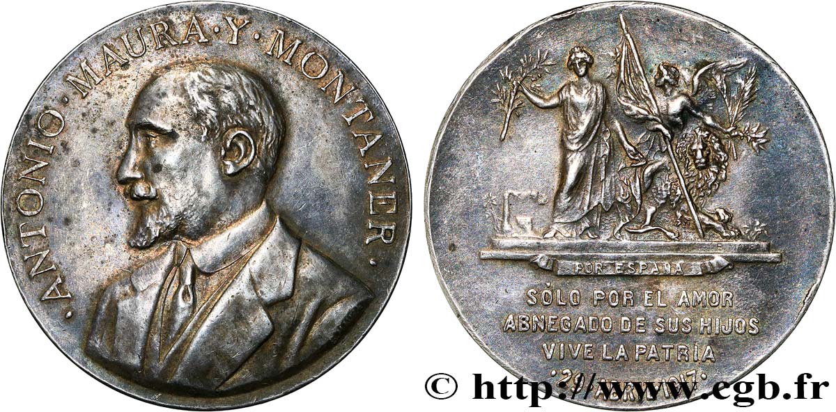 ESPAGNE - ROYAUME D ESPAGNE - ALPHONSE XIII Médaille, Antonio Maura Montaner TTB