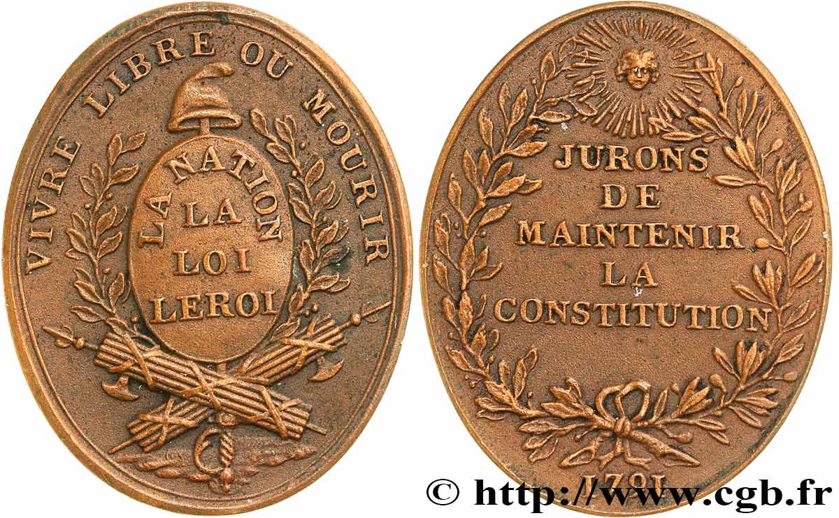 LOUIS XVI (MONARQUE CONSTITUTIONNEL)  Médaille, Pacte fédératif TTB+