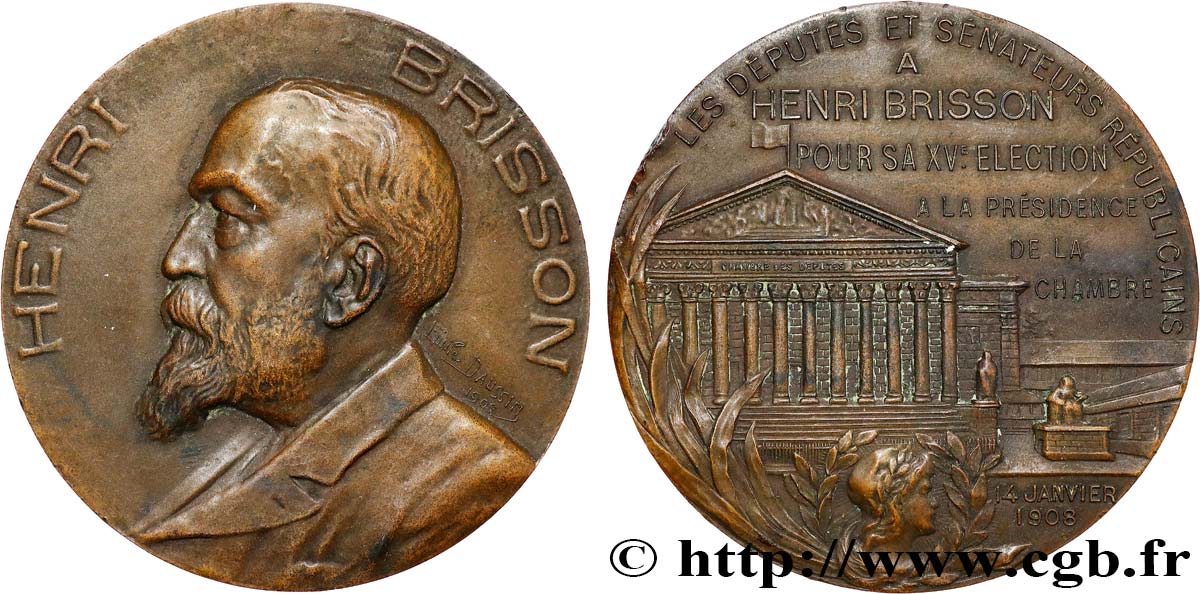 TROISIÈME RÉPUBLIQUE Médaille, Henri Brisson, Président de la Chambre des députés TTB