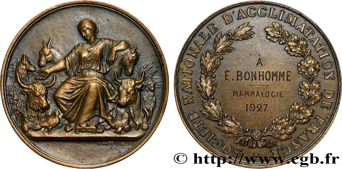 TROISIÈME RÉPUBLIQUE Médaille de récompense, Mammalogie TTB+