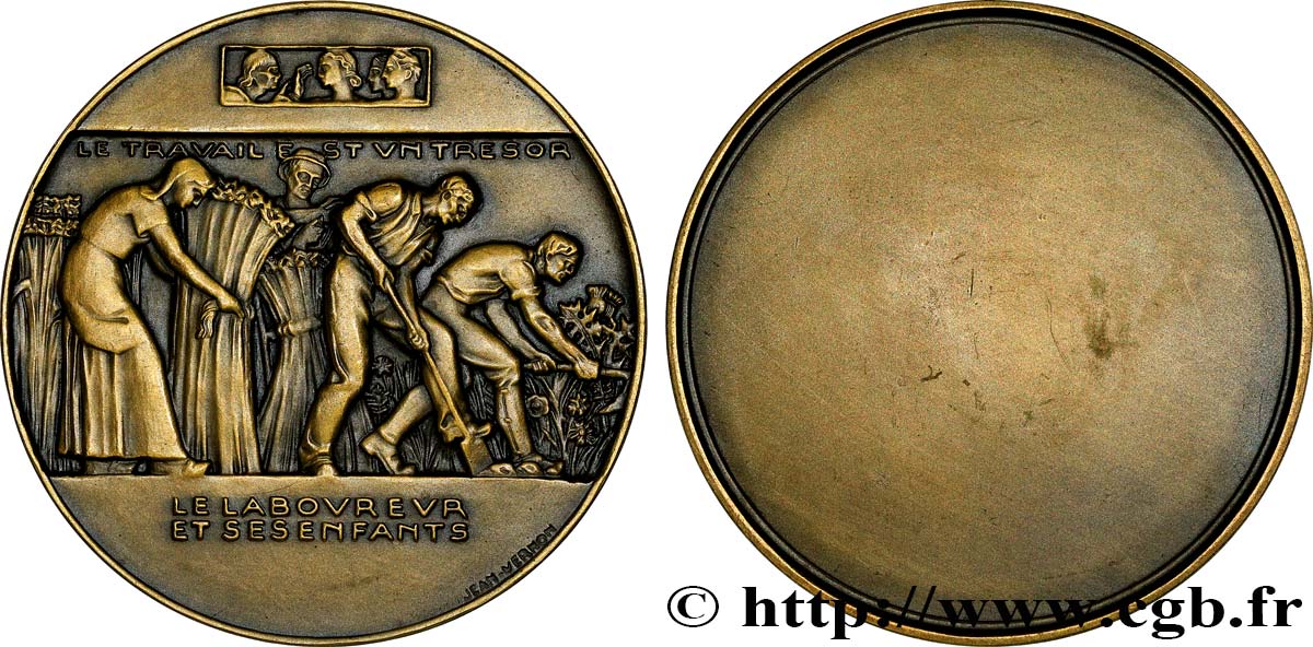 LITTÉRATURE : ÉCRIVAINS/ÉCRIVAINES - POÈTES Médaille, Le laboureur et ses enfants TTB+
