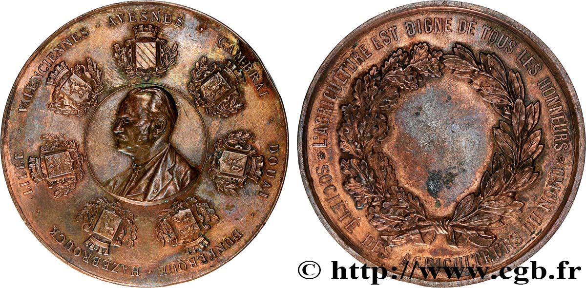 SOCIÉTÉS D AGRICULTURE, HORTICULTURE, PÊCHE ET CHASSE Médaille de récompense, Société des agriculteurs du Nord TTB