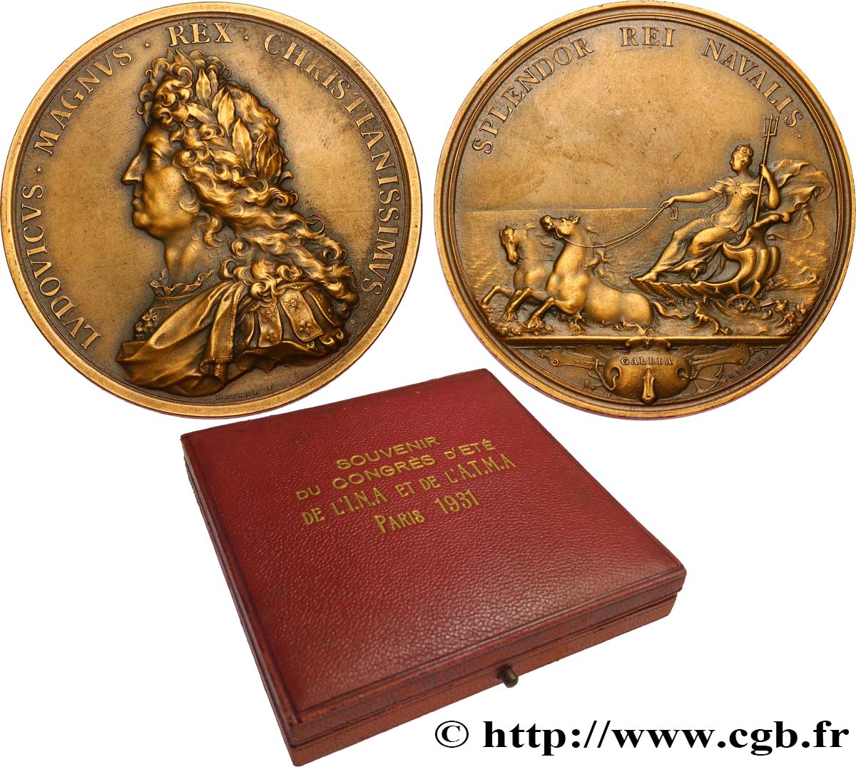 LOUIS XIV LE GRAND OU LE ROI SOLEIL Médaille, La marine florissante, Souvenir du congrès d’été de l’I.N.A et de l’A.T.M.A SUP