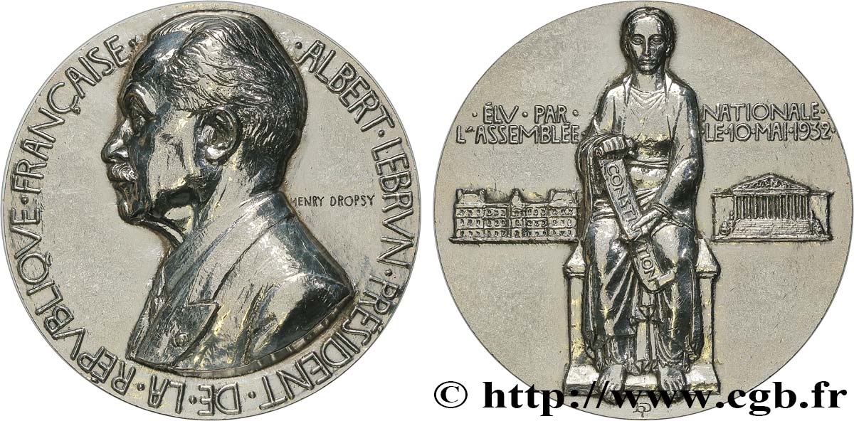 III REPUBLIC Médaille, Élection d’Albert Lebrun XF