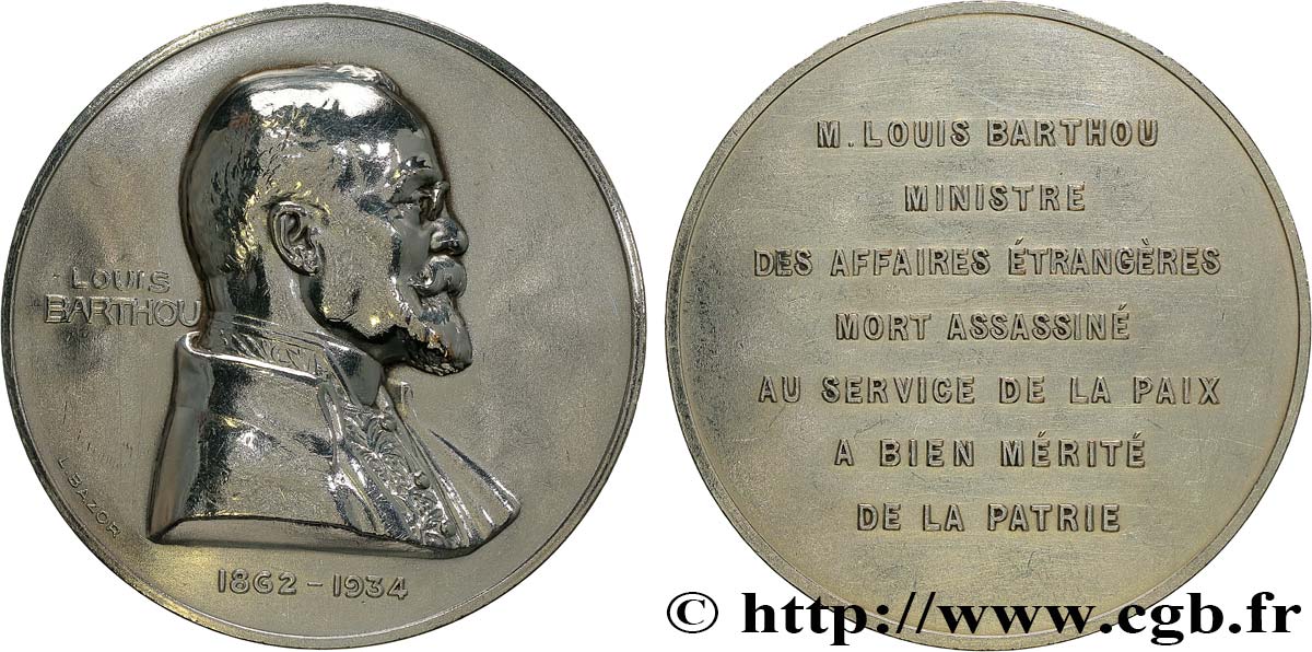 TROISIÈME RÉPUBLIQUE Médaille, Louis Barthou TTB