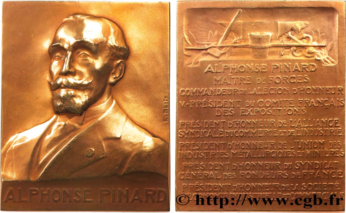 III REPUBLIC Plaquette, Alphonse Pinard XF