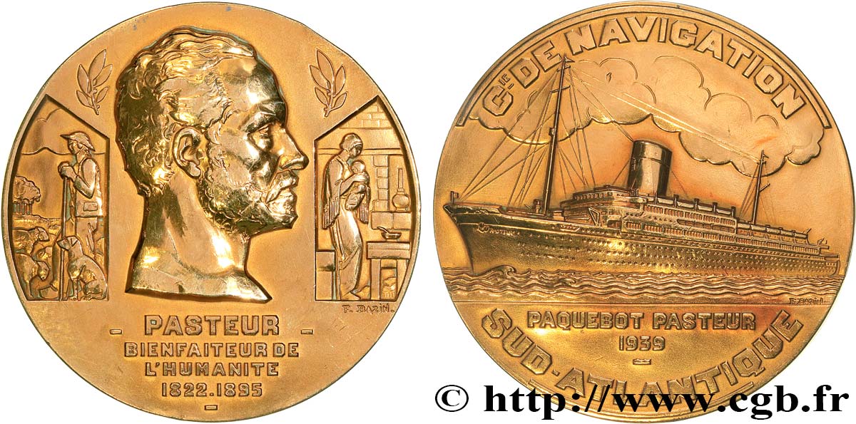 TROISIÈME RÉPUBLIQUE Médaille, Paquebot Pasteur TTB