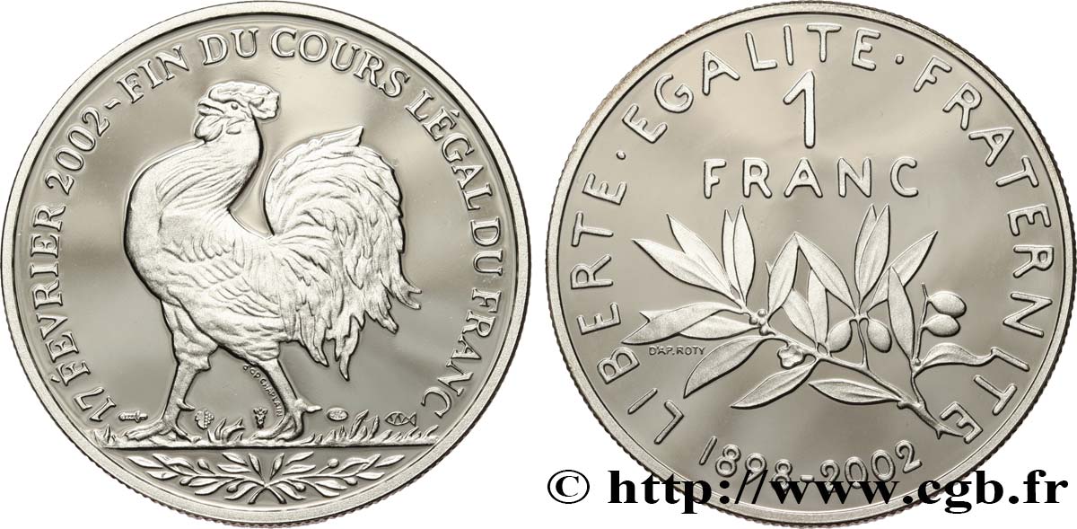 FUNFTE FRANZOSISCHE REPUBLIK Médaille, Essai, Fin du cours légal du Franc VZ