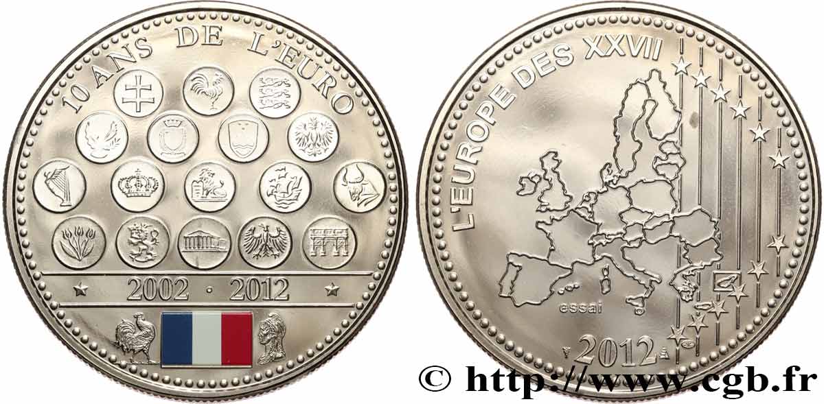 FUNFTE FRANZOSISCHE REPUBLIK Médaille, Essai, 10 ans de l’Euro VZ