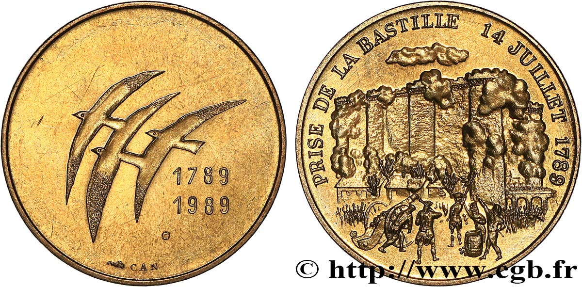 QUINTA REPUBLICA FRANCESA Médaille, Bicentenaire de la Révolution Française, Prise de la Bastille MBC+