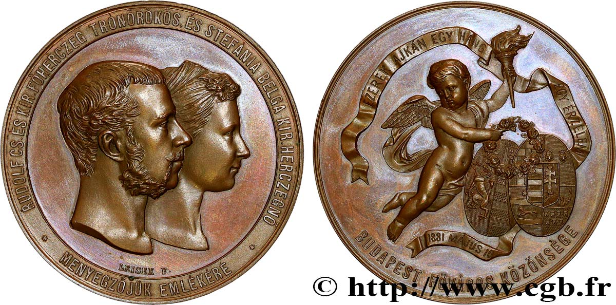 HONGRIE - ROYAUME DE HONGRIE - FRANÇOIS-JOSEPH Ier Médaille, Archiduc Rodolphe de Habsbourg-Lorraine et Stéphanie de Belgique SUP