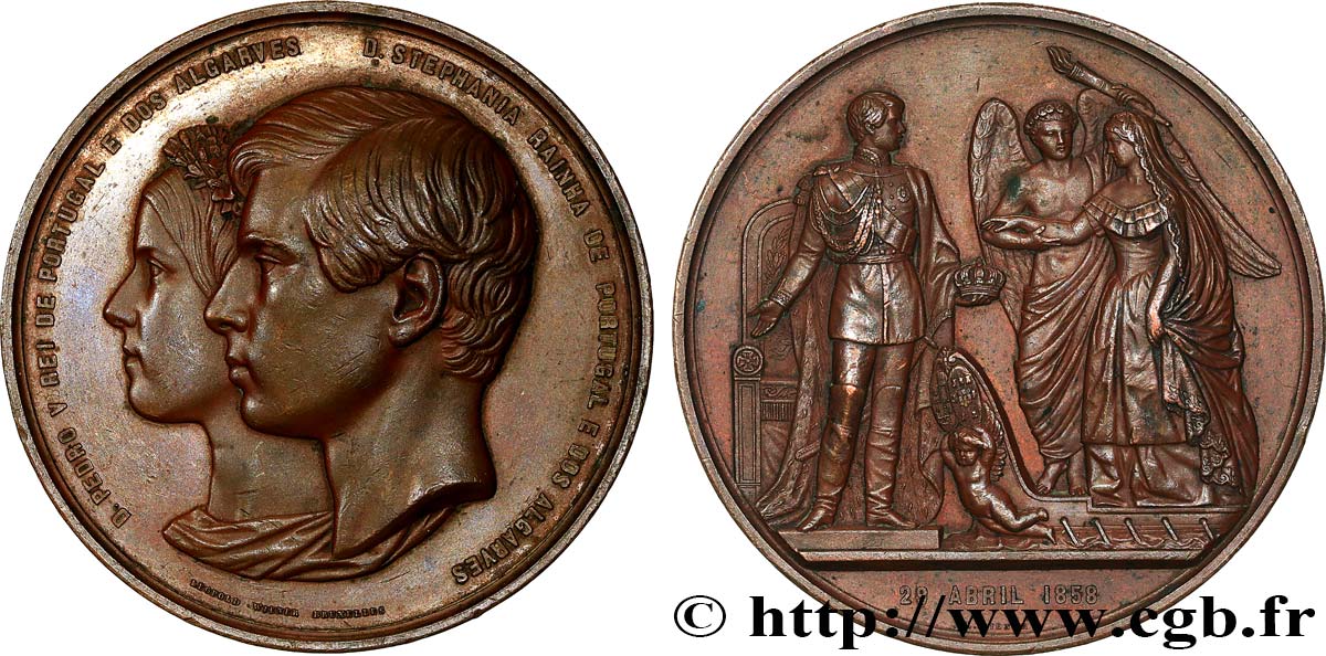 PORTUGAL - ROYAUME DU PORTUGAL - PIERRE V Médaille, Mariage du roi Pedro V du Portugal et Stéphanie de Hohenzollern-Sigmaringen SS