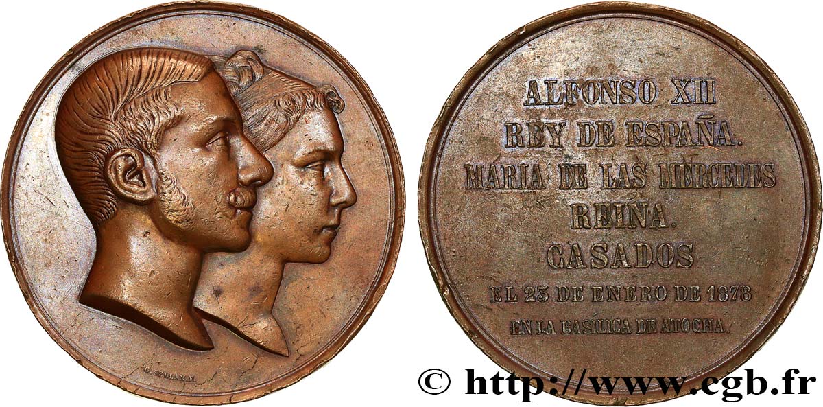 ESPAGNE - ROYAUME D ESPAGNE - ALPHONSE XII Médaille, Mariage d’Alphonse XII avec l’infante d’Espagne Mercedes d’Orléans SS
