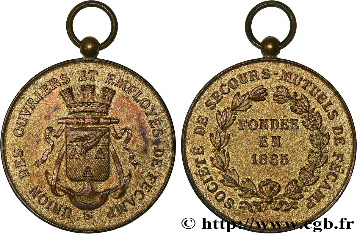 ASSURANCES Médaille, Société de secours mutuels, Union des ouvriers et employés de Fécamp TTB