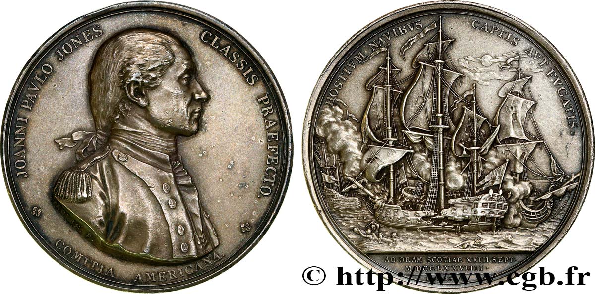 ÉTATS-UNIS D AMÉRIQUE Médaille, Capitaine John Paul Jones, Comitia americana, Capture de la frégate anglaise HMS Sérapis, refrappe SPL