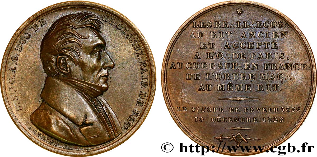 FRANC - MAÇONNERIE Médaille, Suprême Conseil de France, Duc de Choiseul TTB+