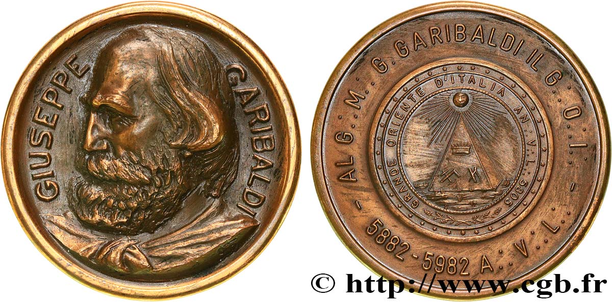 FRANC - MAÇONNERIE Médaille, Centenaire de la mort de Joseph Garibaldi SUP