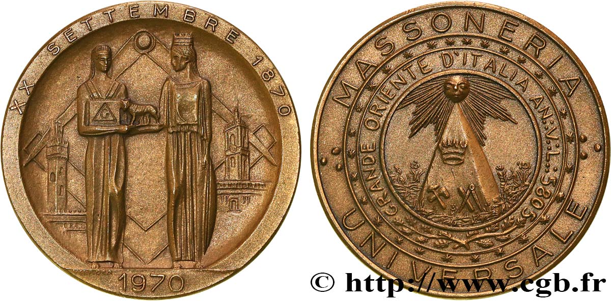 FRANC-MAÇONNERIE - PARIS Médaille, Centenaire du Grand Orient d’Italie EBC