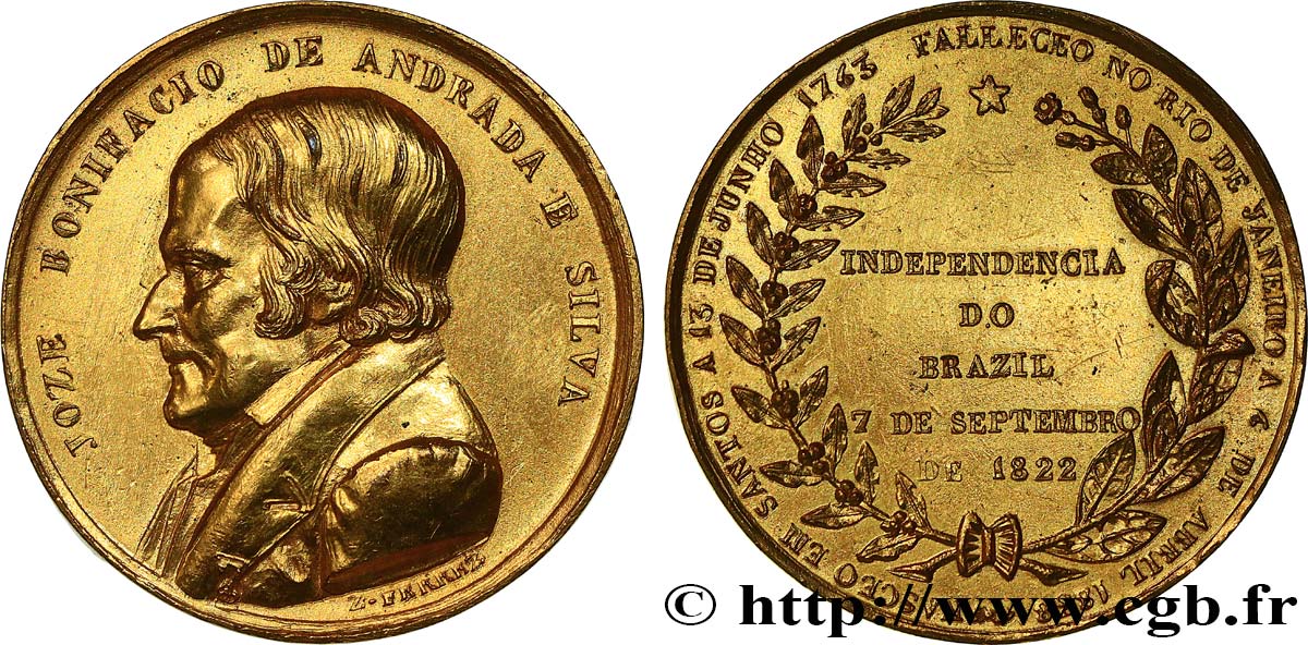 BRÉSIL - EMPIRE DU BRÉSIL - PIERRE II Médaille, Jose Bonifacio de Andrada e Silva TTB+