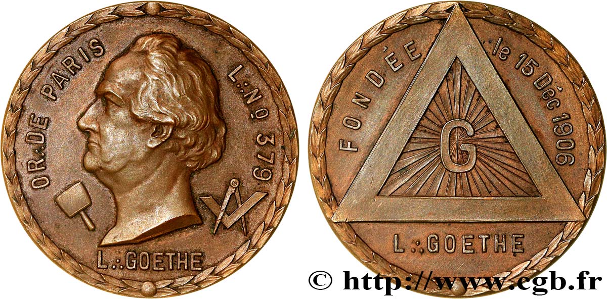 FRANC-MAÇONNERIE - PARIS Médaille, Loge Goethe n°379 VZ