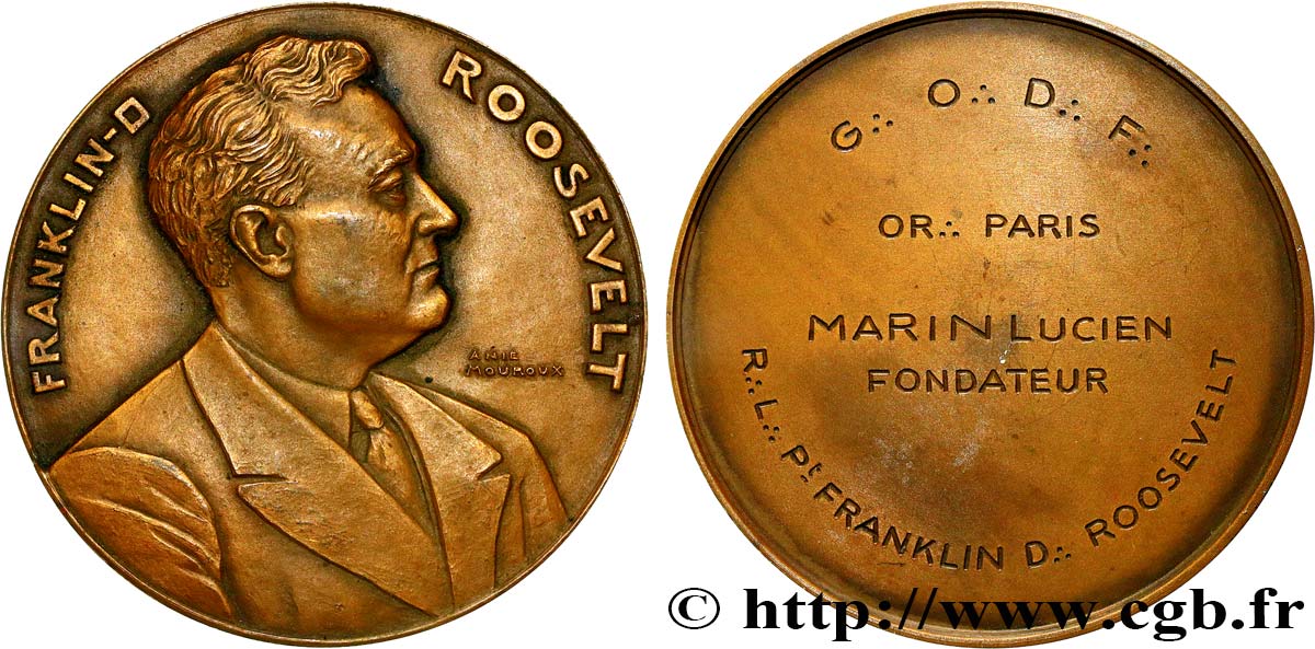 FRANC - MAÇONNERIE Médaille, Loge Président Franklin Roosevelt TTB