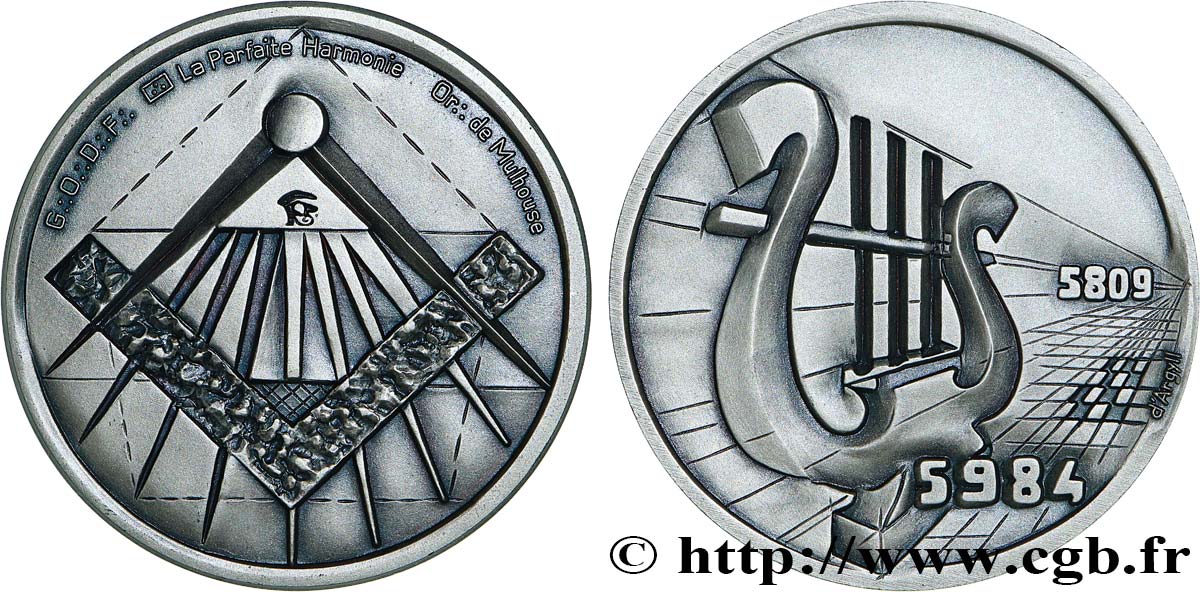FRANC - MAÇONNERIE Médaille uniface, La Parfaite Harmonie, 175e anniversaire SUP