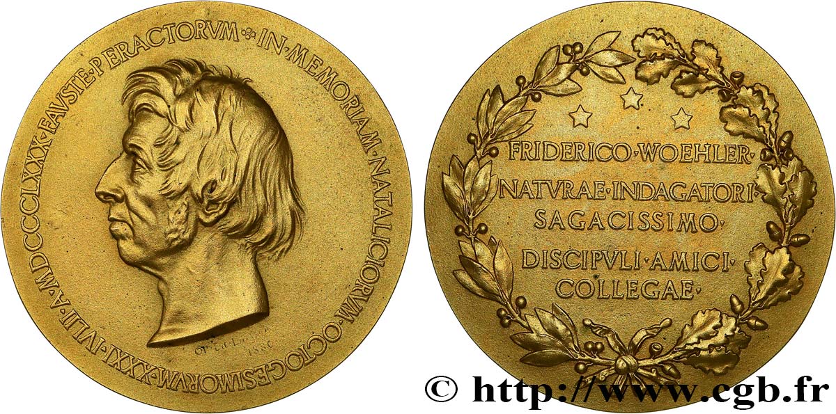 SCIENCE & SCIENTIFIC Médaille, 80e anniversaire de naissance de Friedrich Wöhler AU
