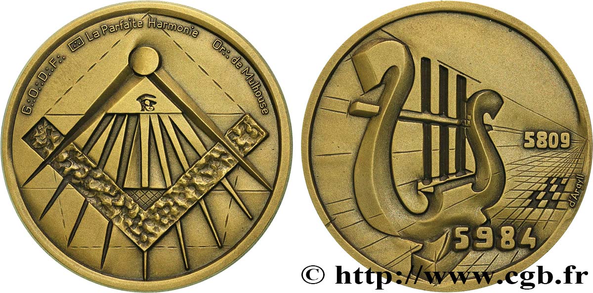 FREEMASONRY Médaille, La Parfaite Harmonie, 175e anniversaire AU