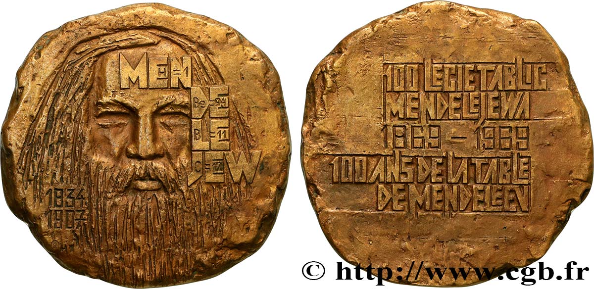 SCIENCES & SCIENTIFIQUES Médaille, 100 ans de la table de Dmitri Mendeleïev VZ