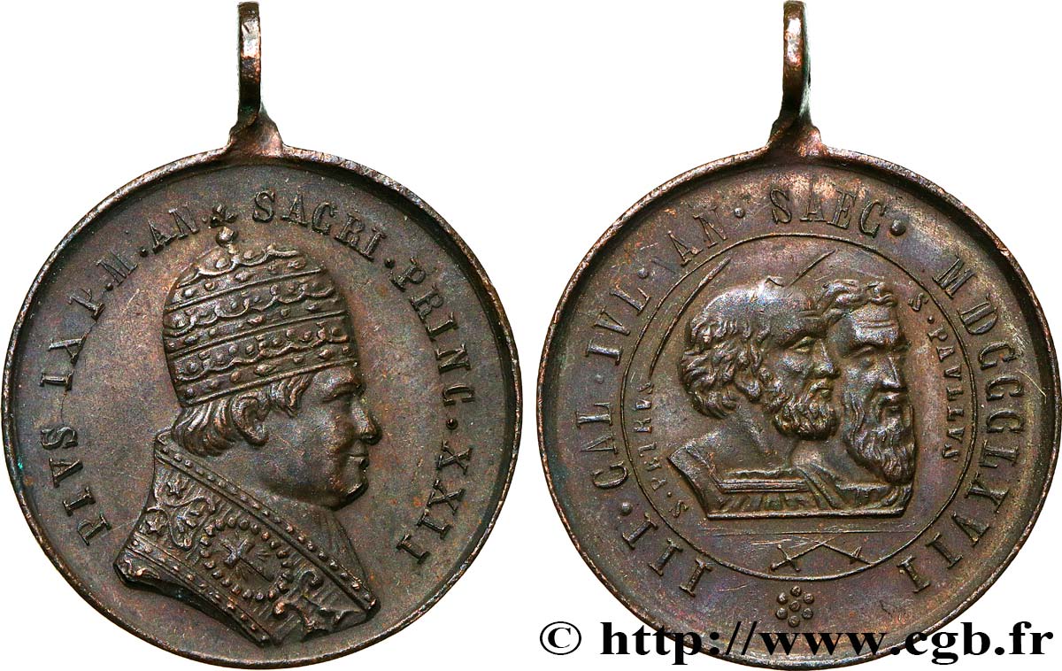 ITALIA - STATO PONTIFICIO - PIE IX (Giovanni Maria Mastai Ferretti) Médaille, Saint Pierre et Saint Paul SPL
