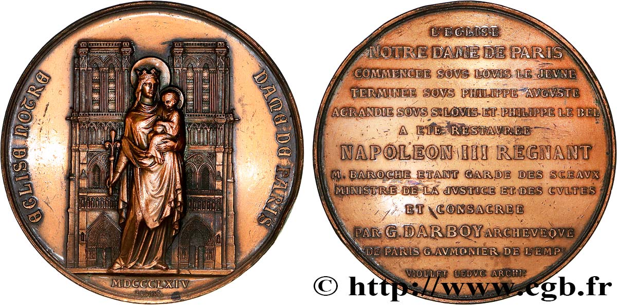 SECONDO IMPERO FRANCESE Médaille, Notre Dame de Paris BB
