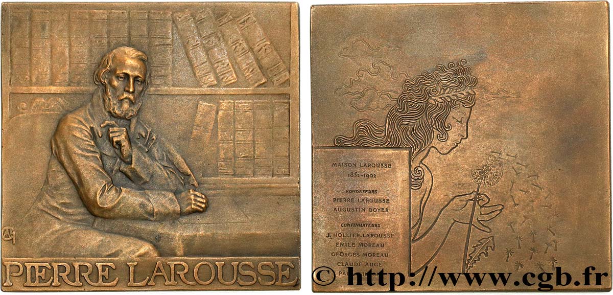 TERZA REPUBBLICA FRANCESE Plaque, Pierre Larousse, Cinquantenaire de la Maison Larousse q.SPL