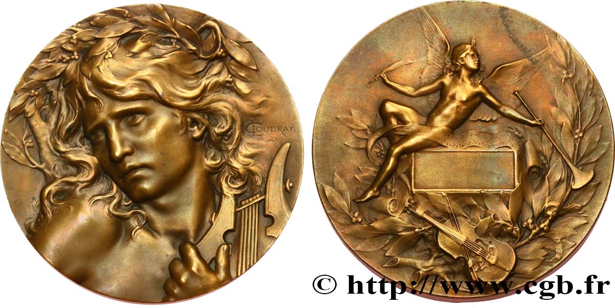 III REPUBLIC Médaille, Orphée - Joueur de lyre AU
