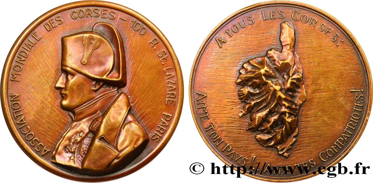 FUNFTE FRANZOSISCHE REPUBLIK Médaille, Napoléon Bonaparte, Association mondiale des corses fVZ