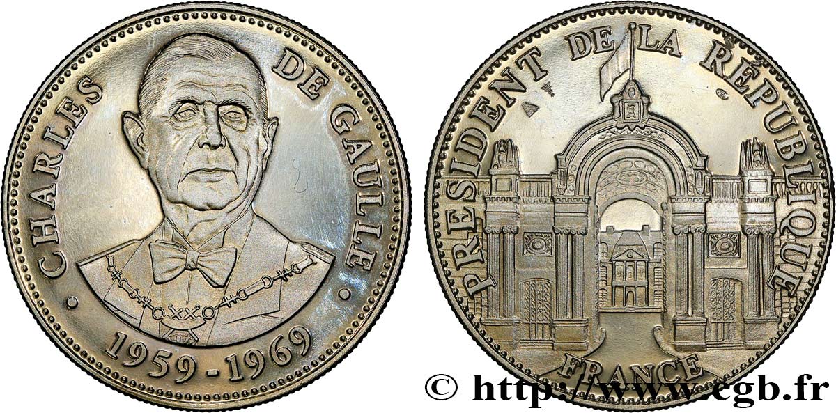 V REPUBLIC Médaille, Charles de Gaulle, Président de la république AU