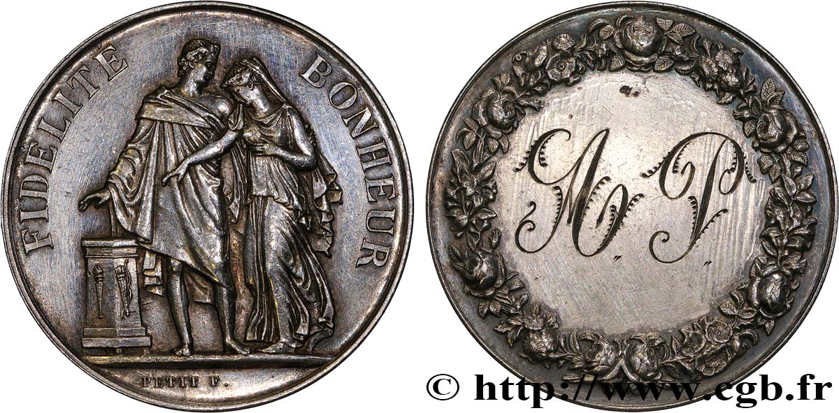 AMOUR ET MARIAGE Médaille de mariage, Fidélité et Bonheur TTB
